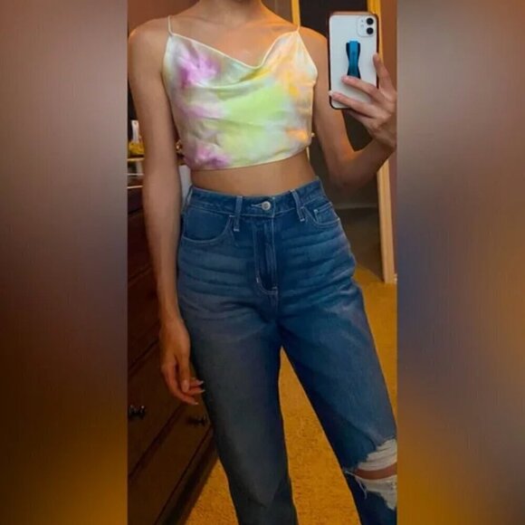 Zara Satin Effect Top XS NWT Pastel Tie Dye Backless Crop Blogger Fav Summer - Picture 14 of 14